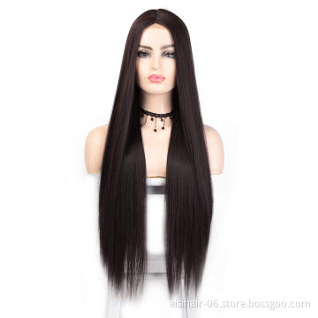Aisi Beauty Vendor Cheap Long Natural Straight Middle Part Brown Wig Lace Front Synthetic Hair For Black Women Lace Front Wig